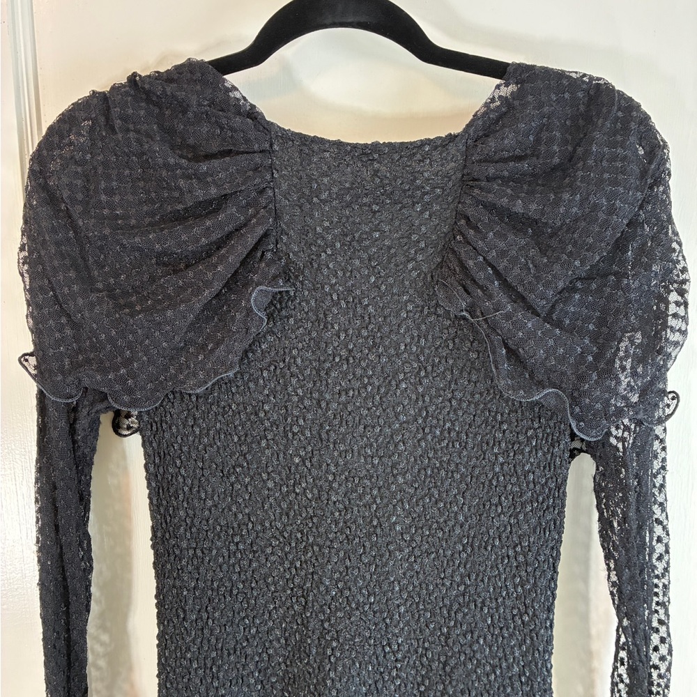 Vintage 80s/90s Sara Mique Black Stretch Swiss Dot Mesh Dress Witchy Whimsigoth - Picture 9 of 17